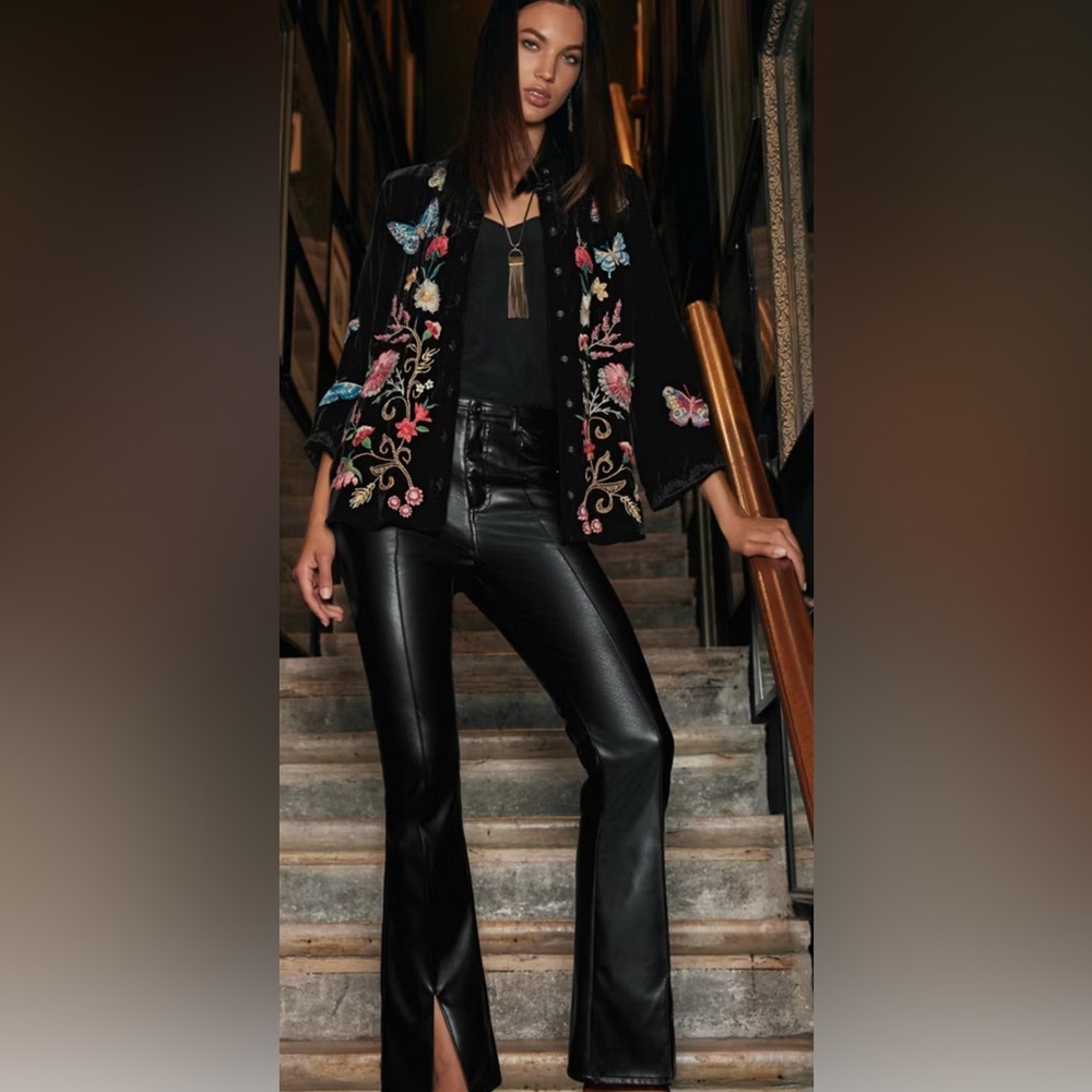Johnny Was Slit Flare Vegan Leather Jean